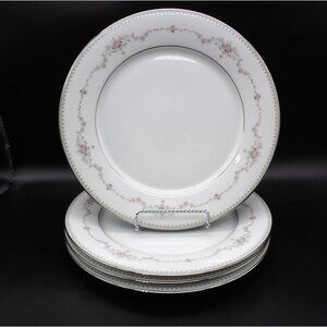Vintage Noritake Fairmont 6102 Set of 4 Dinner Plates 10.5" Pink Rose Platinum T